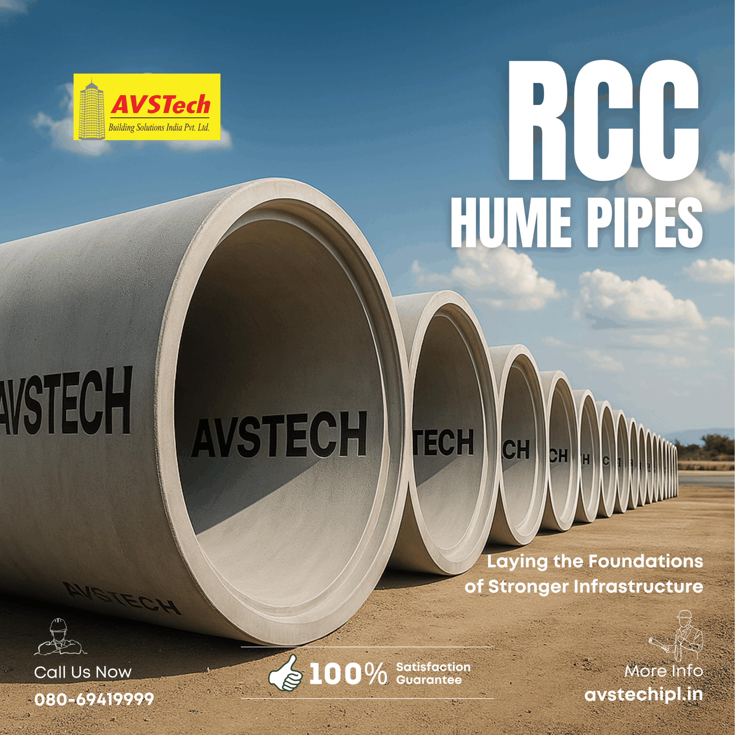 Welcome to the new standard in piping excellence, RCC Hume Pipes by AVSTech Building Solutions. When your project demands not just strength, but enduring performance, precise engineering, and eco-conscious innovation, our RCC Hume Pipes lead the way for future-ready infrastructure in Bangalore and Karnataka.